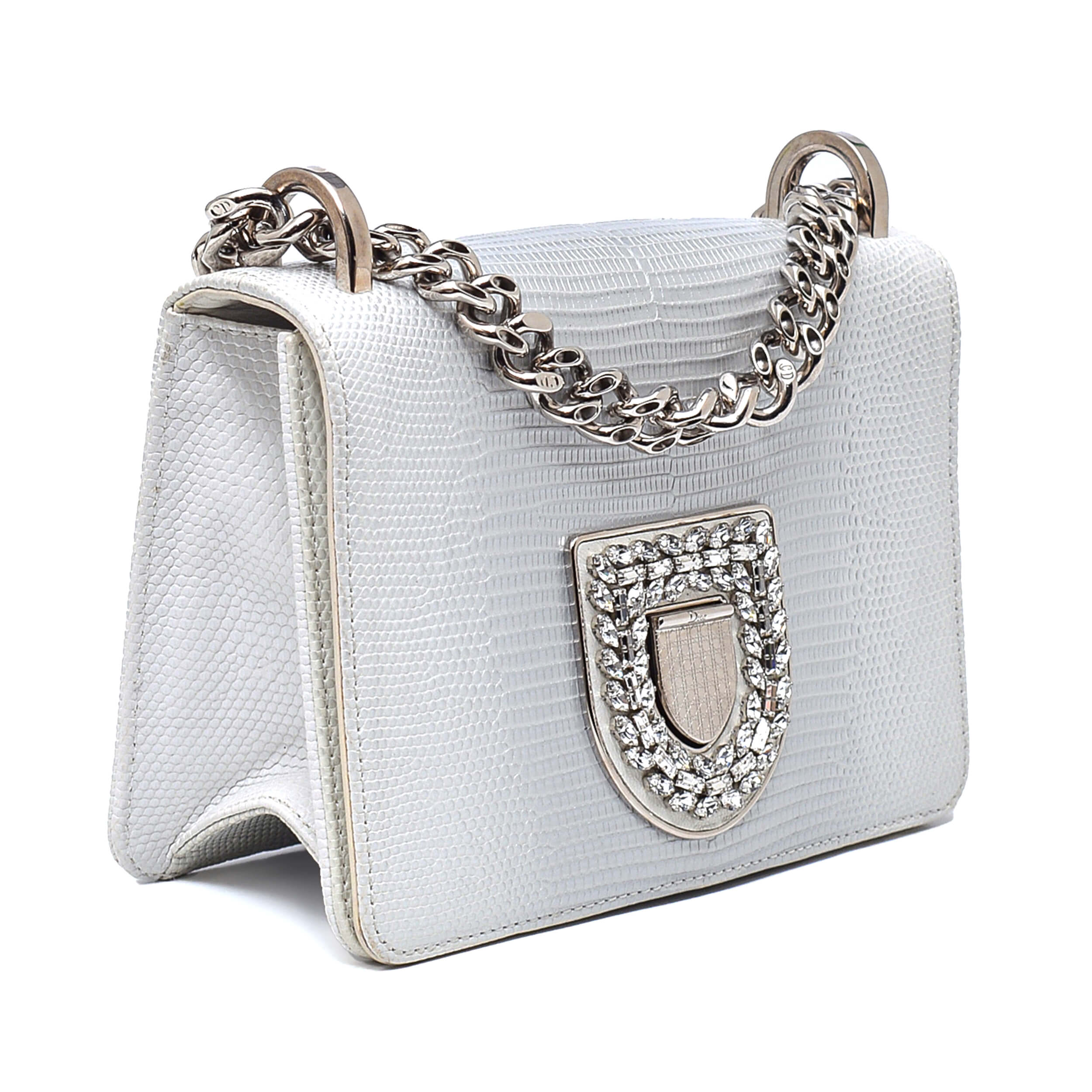 Christian Dior - White Lizard Embossed Leather Small Diorama Bag